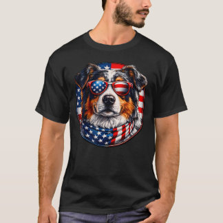 Amerikanische Flagge Australian Shepherd Hund Sonn T-Shirt