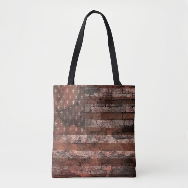 Amerikanische Flagge Backsteinmauer Tasche (Vorderseite)