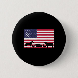 Amerikanische Flagge Bauernhoftiere Pferd Kuh Schw Button