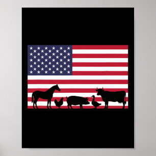 Amerikanische Flagge Bauernhoftiere Pferd Kuh Schw Poster