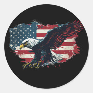 Amerikanische Flagge begleitet von Adlersymb Runder Aufkleber