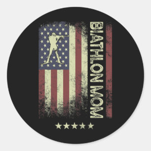Amerikanische Flagge - Biathlon-Mama 1 Runder Aufkleber