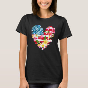 Amerikanische Flagge Blumenherz 4. Juli Usa Patrio T-Shirt