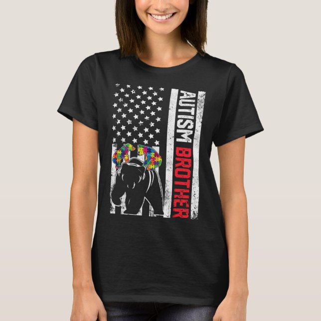Amerikanische Flagge Bruder Bärenautismus Aufkläru T-Shirt (Vorderseite)