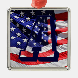 Amerikanische Flagge & Buchstabe "A" Premium Quadr Silbernes Ornament