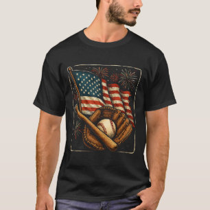 Amerikanische Flagge Bysebyll Spieler Catcher Pitc T-Shirt