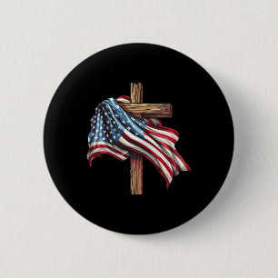 Amerikanische Flagge Christliches Kreuz Jesus 4. J Button