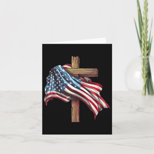 Amerikanische Flagge Christliches Kreuz Jesus 4. J Karte (Vorderseite)