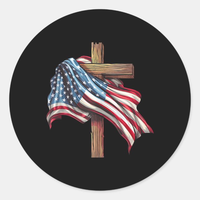 Amerikanische Flagge Christliches Kreuz Jesus 4. J Runder Aufkleber (Vorderseite)