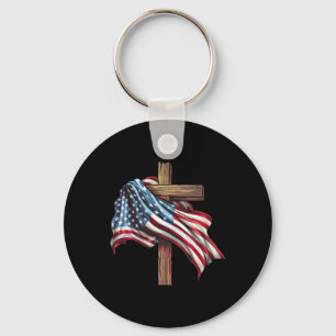 Amerikanische Flagge Christliches Kreuz Jesus 4. J Schlüsselanhänger