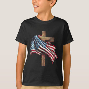 Amerikanische Flagge Christliches Kreuz Jesus 4. J T-Shirt