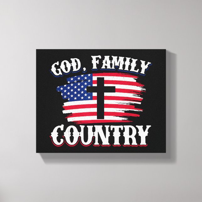 Amerikanische Flagge des Gottes, Familie, Christli Leinwanddruck (Vorderseite)