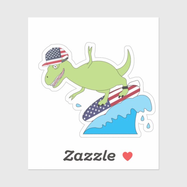 Amerikanische Flagge Dinosaurier Surfing Aufkleber (Blatt)