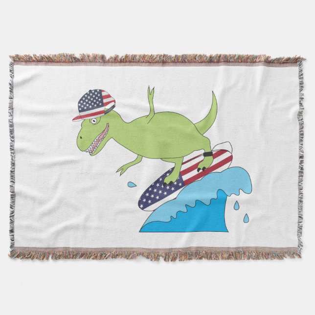 Amerikanische Flagge Dinosaurier Surfing Decke (Vorderseite)