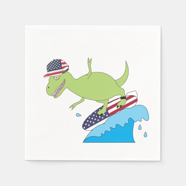 Amerikanische Flagge Dinosaurier Surfing Serviette (Vorderseite)