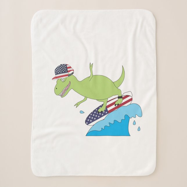 Amerikanische Flagge Dinosaurier Surfing Sherpadecke (Vorderseite)