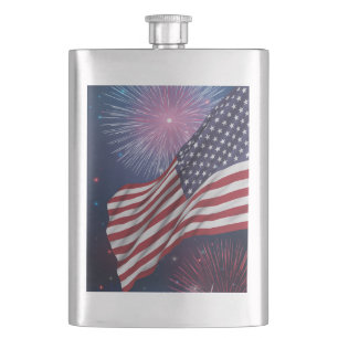 Amerikanische Flagge & Feuerwerk Flachmann