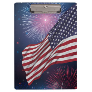 Amerikanische Flagge & Feuerwerk Klemmbrett
