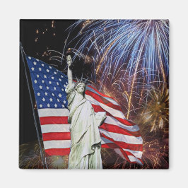 Amerikanische Flagge, Feuerwerk und Freiheitsstatu Magnet