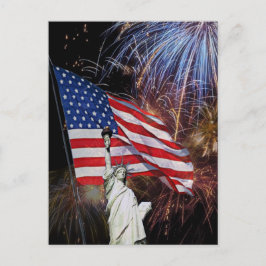 Amerikanische Flagge, Feuerwerke und Postkarte