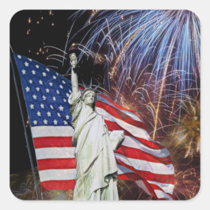 Amerikanische Flagge, Feuerwerke und Quadratischer Aufkleber