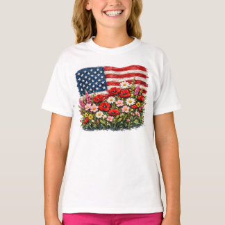 Amerikanische Flagge Floral T-Shirt
