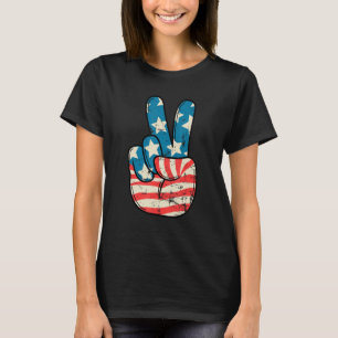 Amerikanische Flagge Friedenszeichen Hand 4. Juli T-Shirt