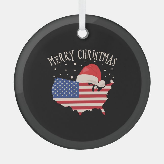 Amerikanische Flagge Frohe Weihnachtsgestaltung Ornament Aus Glas (Vorderseite)