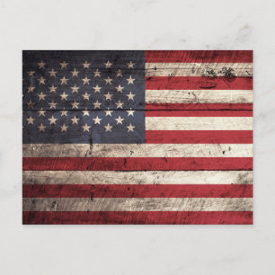 Amerikanische Flagge für altes Holzkörnchen Postkarte
