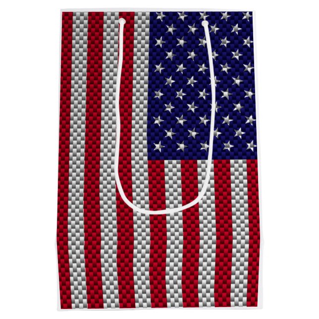 Amerikanische Flagge für Carbon Fiber Style Print Mittlere Geschenktüte (Rückseite)