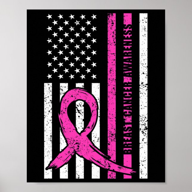 Amerikanische Flagge für das Brustkrebs-Bewusstsei Poster (Vorne)