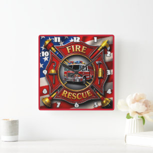 Amerikanische Flagge für Feuerwehrhelden Quadratische Wanduhr