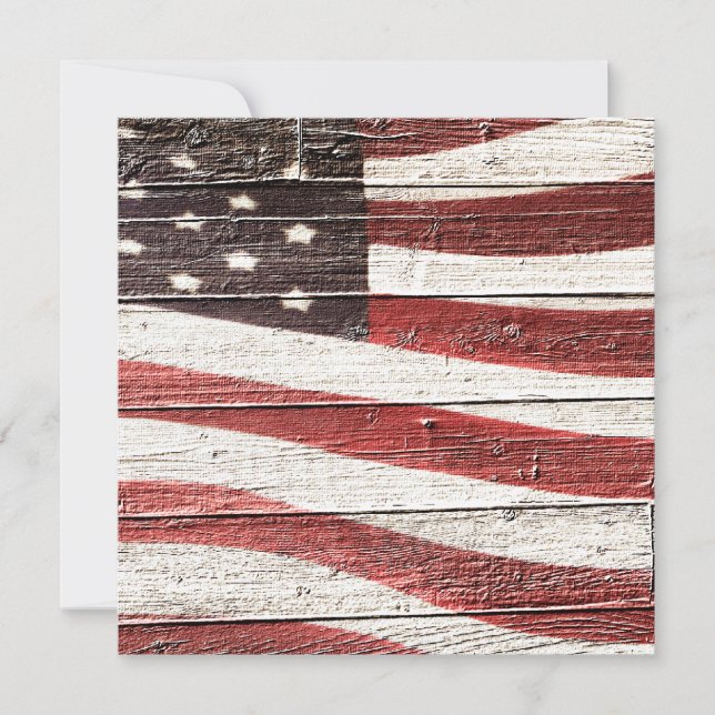 Amerikanische Flagge für rustikale Holztextur Einladung (Vorderseite)