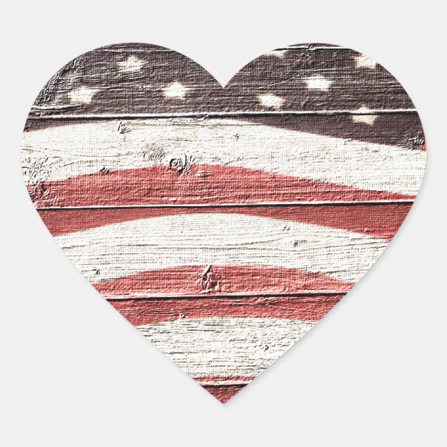 Amerikanische Flagge für rustikale Holztextur Herz-Aufkleber (Vorderseite)