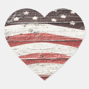 Amerikanische Flagge für rustikale Holztextur Herz-Aufkleber