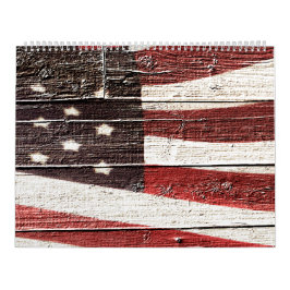 Amerikanische Flagge für rustikale Holztextur Kalender