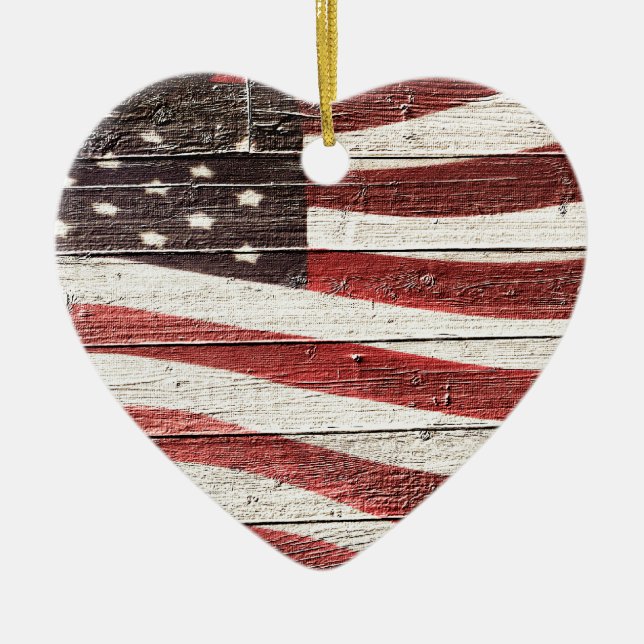 Amerikanische Flagge für rustikale Holztextur Keramik Ornament (Vorne)