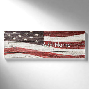 Amerikanische Flagge für rustikale Holztextur Namenschild