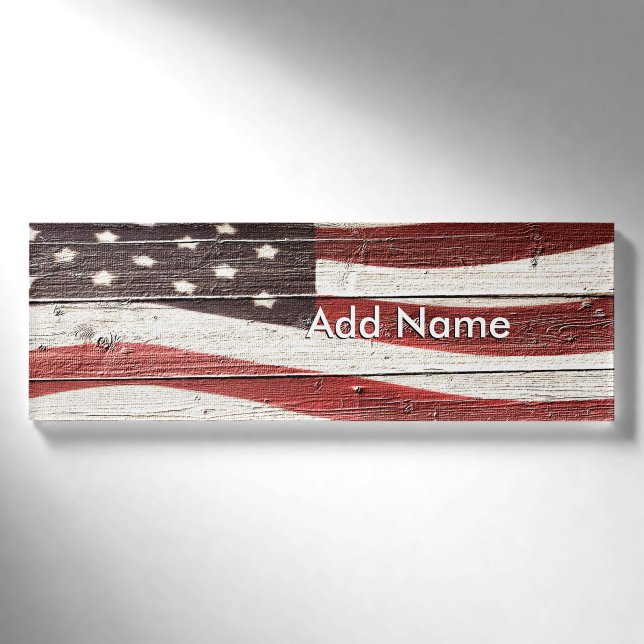 Amerikanische Flagge für rustikale Holztextur Namenschild (Vorderseite)