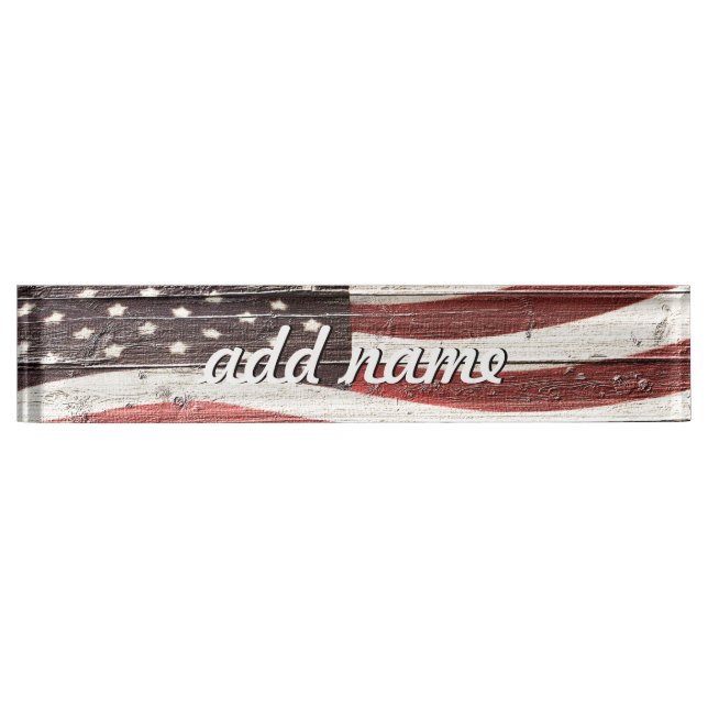 Amerikanische Flagge für rustikale Holztextur Namensplakette (Vorderseite)