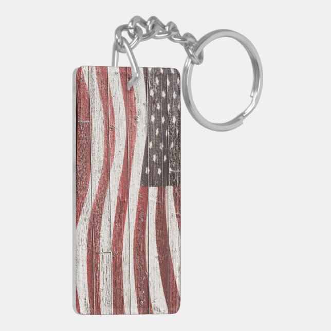 Amerikanische Flagge für rustikale Holztextur Schlüsselanhänger (Rückseite links)