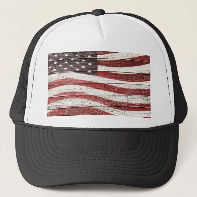 Amerikanische Flagge für rustikale Holztextur Truckerkappe (Vorderseite)