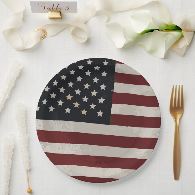 Amerikanische Flagge für Wasserfarben am 4. Juli Pappteller (Hochzeit)