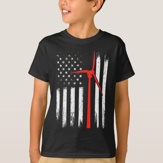 Amerikanische Flagge für Windkrafttechniker T-Shirt (Vorderseite)