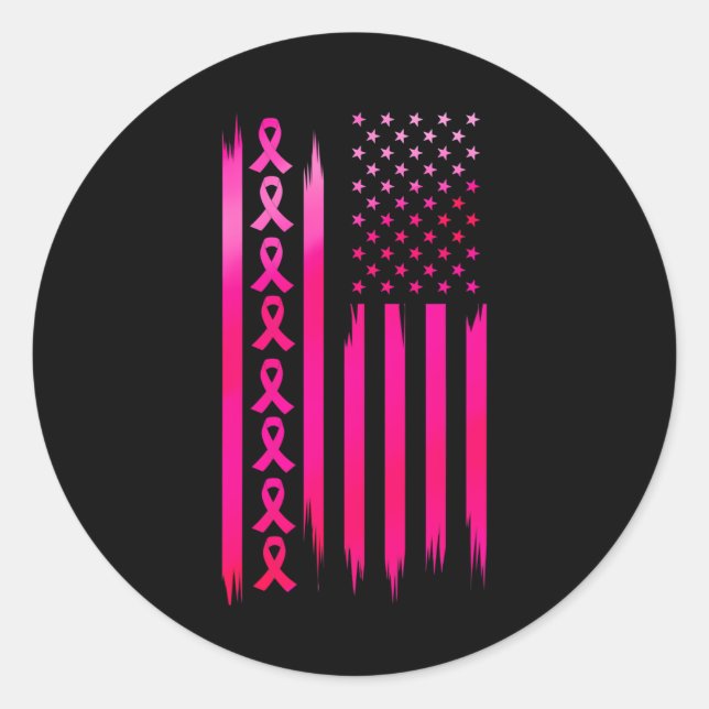 Amerikanische Flagge gegen Brustkrebs Runder Aufkleber (Vorderseite)