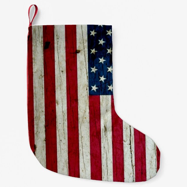 Amerikanische Flagge gemalt auf Holz Kleiner Weihnachtsstrumpf (Vorderseite)