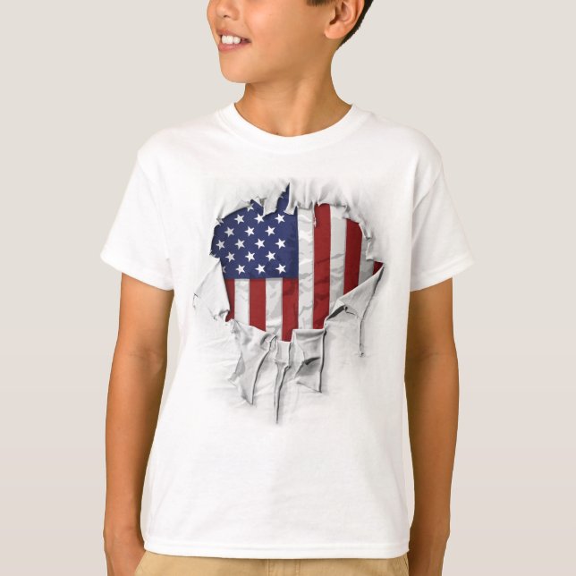 Amerikanische Flagge, gerippt, gerippt und verdreh T-Shirt (Vorderseite)