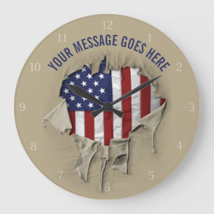 Amerikanische Flagge, gerippt, gerissen und getorn Große Wanduhr