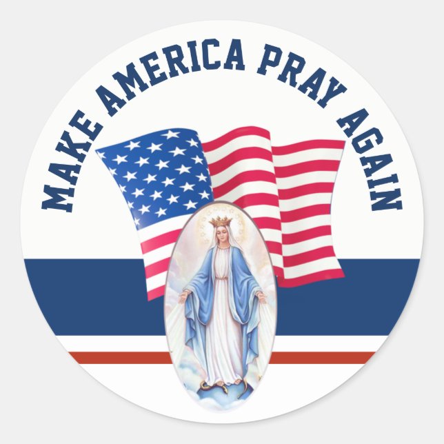 Amerikanische Flagge Gesegnete Jungfrau Mary Runder Aufkleber (Vorderseite)