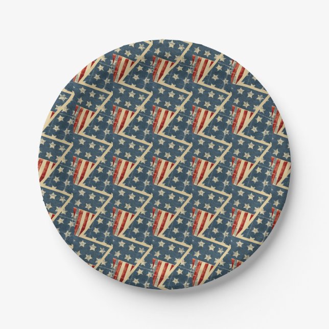 Amerikanische Flagge gewitterte US Flagge Pappteller (Vorderseite)